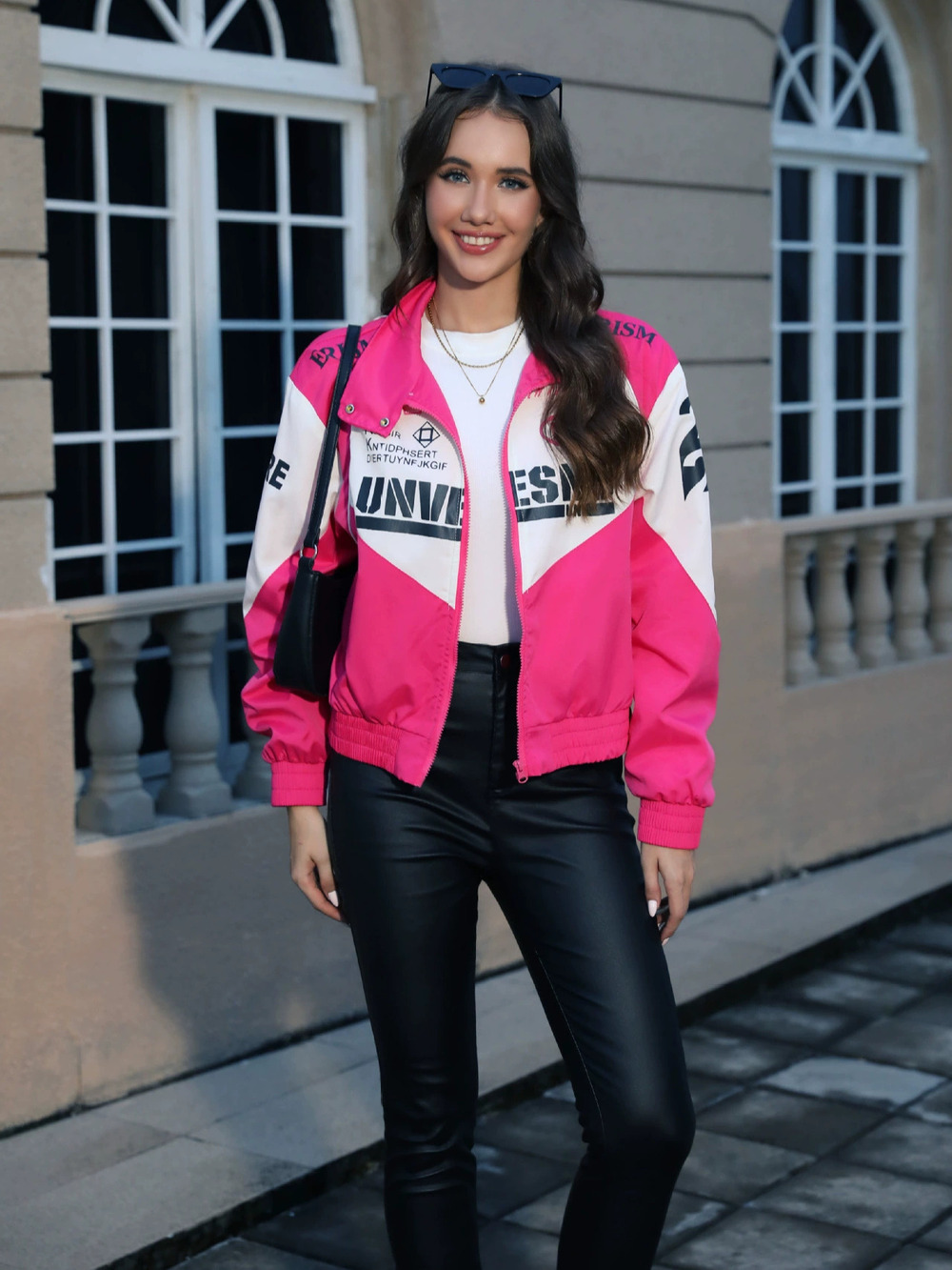 ZARA American Medal Print Baseball Moto Jacket